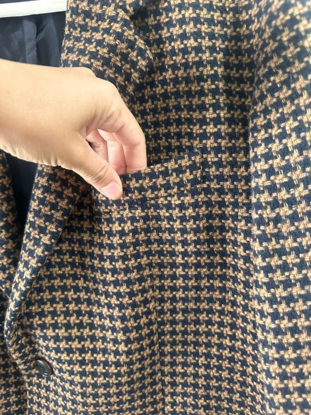 Zara Houndstooth Single Breasted Blazer Mens XL Brown Wool Blend Office Preppy